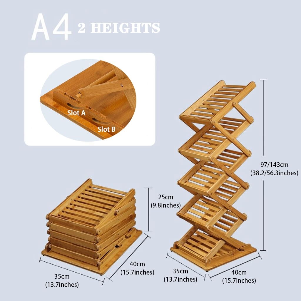 Portariviste in bambù, espositore pieghevole con 5 tasche per fogli A4/A3, perfetto per fiere e uso domestico, design resistente e leggero
