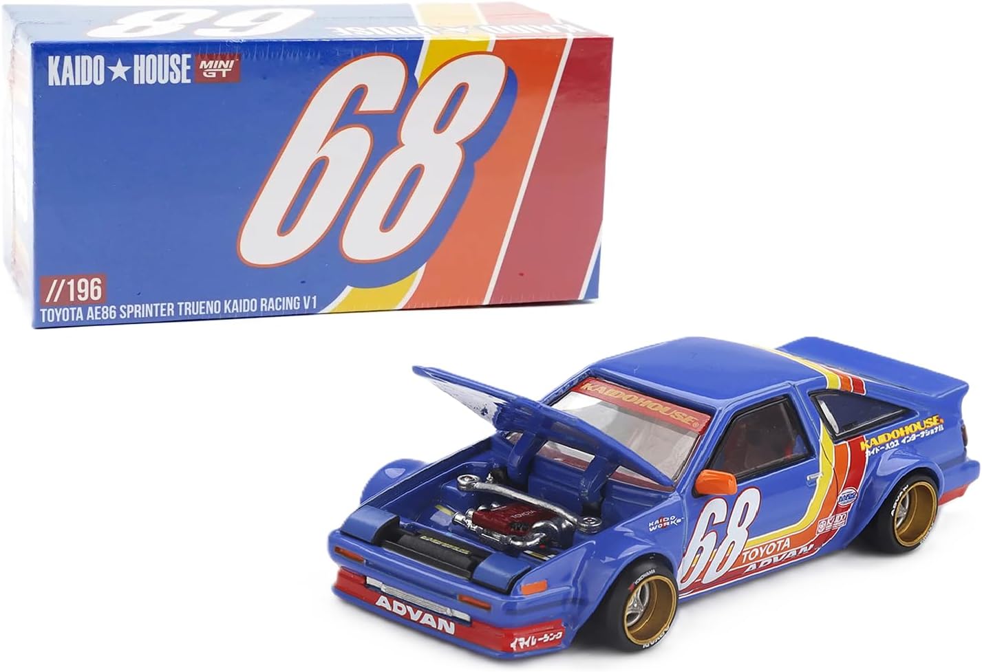1:64 Diecast Model Car Compatible with Toyota AE86 Sprinter Trueno Kaido Street V1 White Limited Edition by Kaido House x Mini GT KHMG180