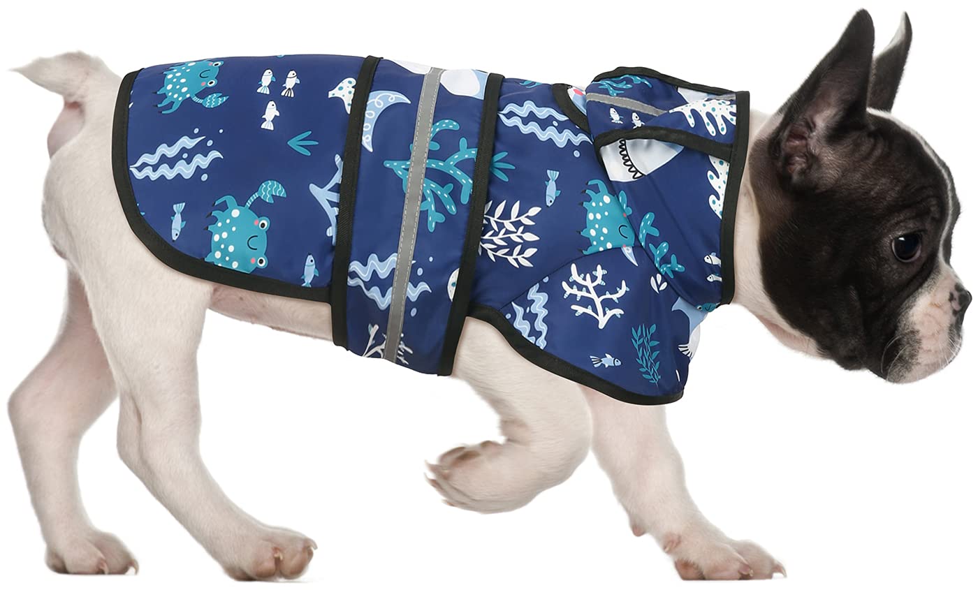 HDE Dog Raincoat Jacket Reflective Adjustable Hooded Pet Poncho Rain Coat with Leash Hole for Small to X-Large Dogs Sharks - M — image 1