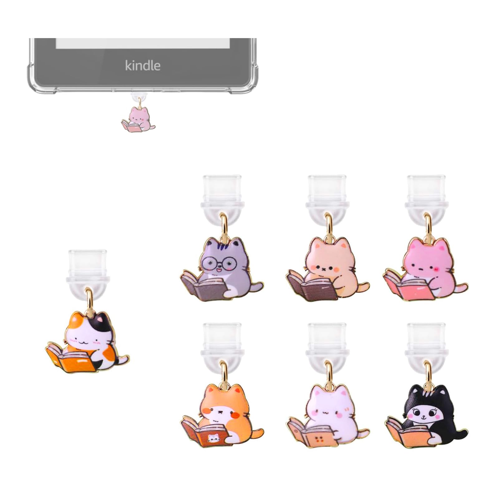 Agromusk Kindle Dust Plug Charm,7 Pack Cute Bookish Cat Bear Star Glow in the Dark Charms Compatible with Kindle Paperwhite 2021 Released,Type C/USB C