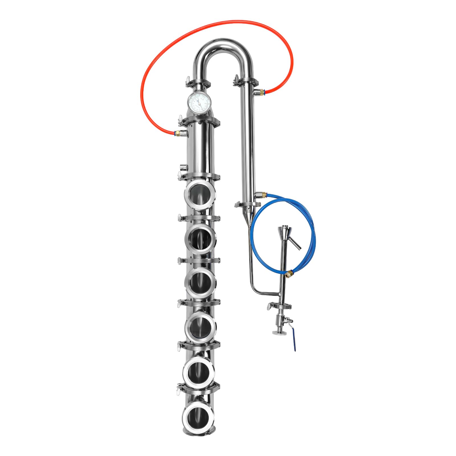 Alcohol Distiller Flute Reflux Column Still, Stainless Steel Column Tower Home Brewing Wine Making Kit, Plate Stainless Moonshine Still Flute Column for DIY Whisky Brandy Gin Vodka (4