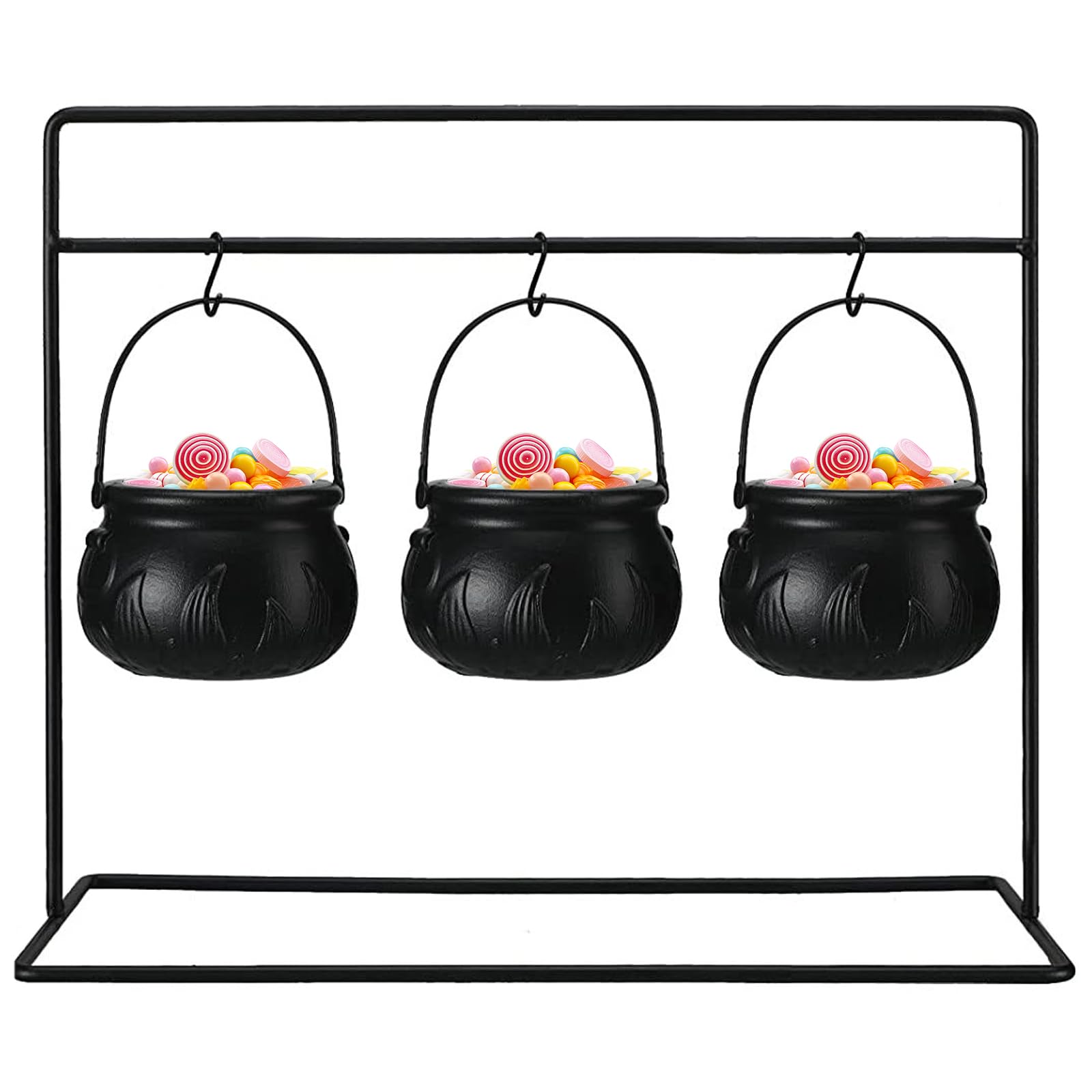 Grsrkep Black Witches Cauldron, Plastic Hanging Cauldron With Handle, Lightweight Halloween Decoration For Porch, Garden, Or Party