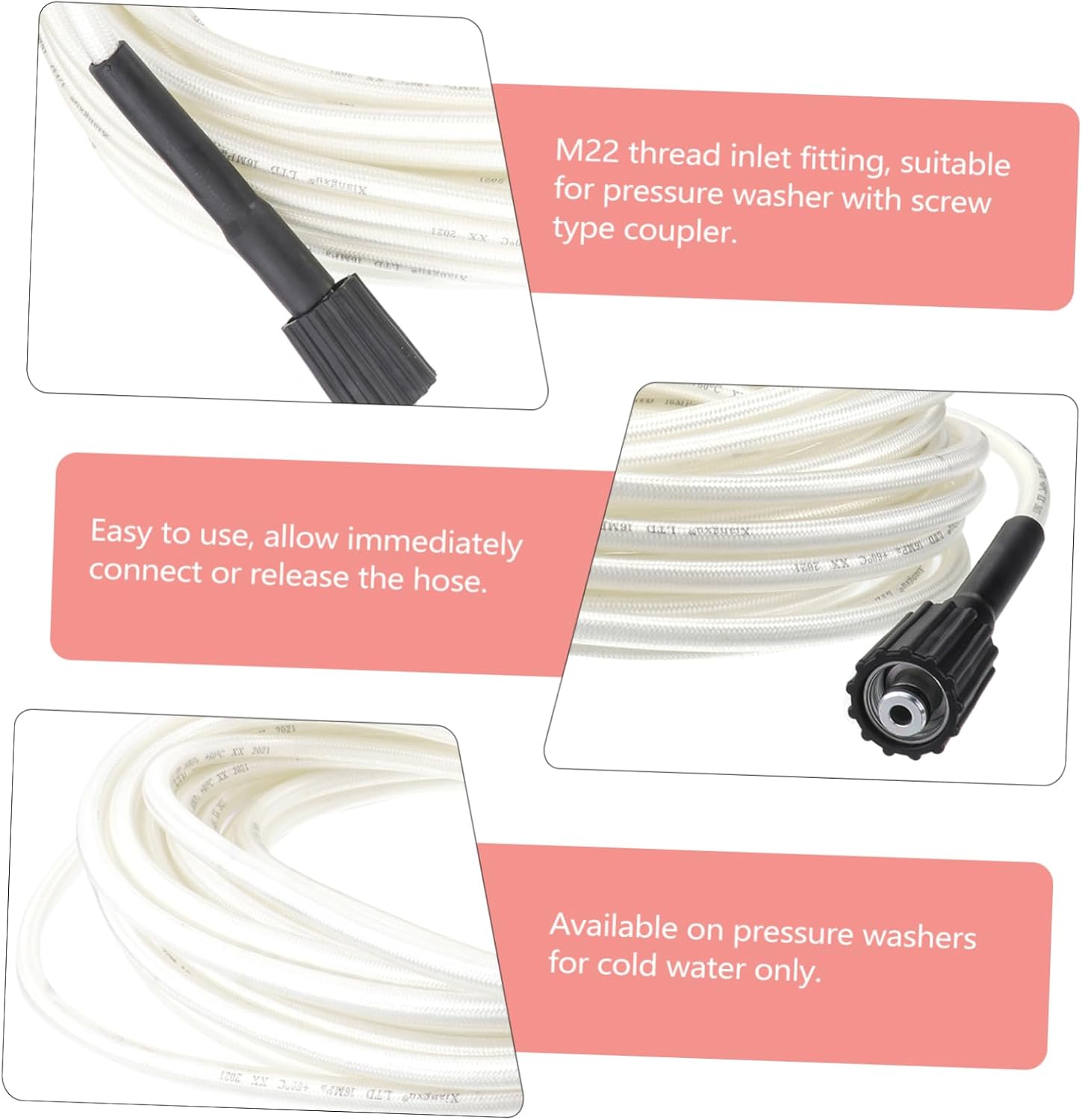 1pc High Pressure Washer Hose Internal Thread for Pressure Washing Machines Braid Garden Vehicle Cleaning Tool