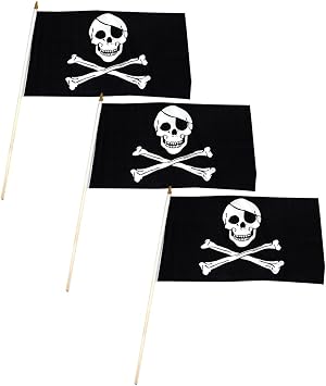 Pirate - Jolly Roger - Flag 12x18 inch Stick Flag 3 PK