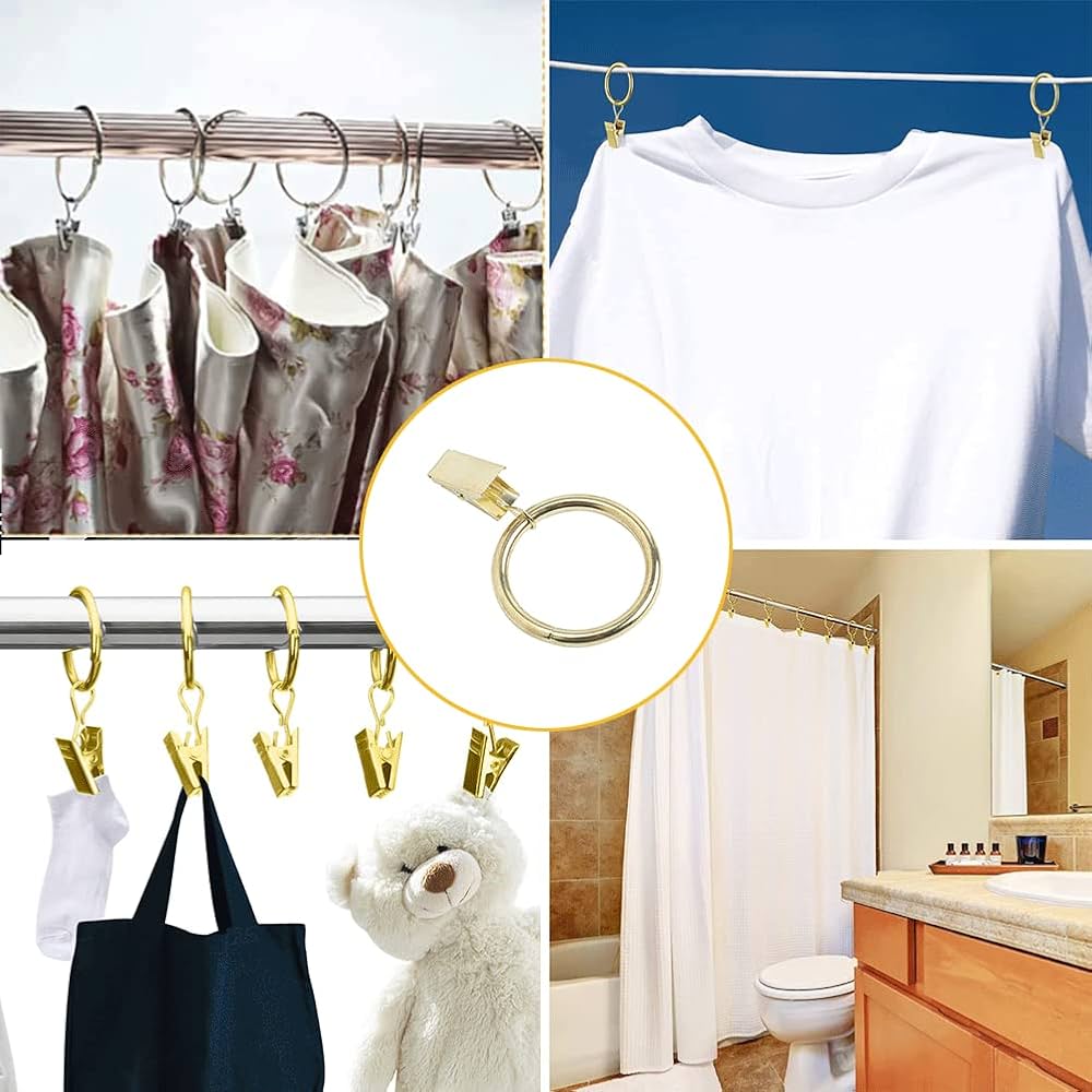 Mode Premium Collection Flat Steel Curtain Clip Rings, Set Of 14 Curtain Rings With Clips, Rings With Clips For Curtains