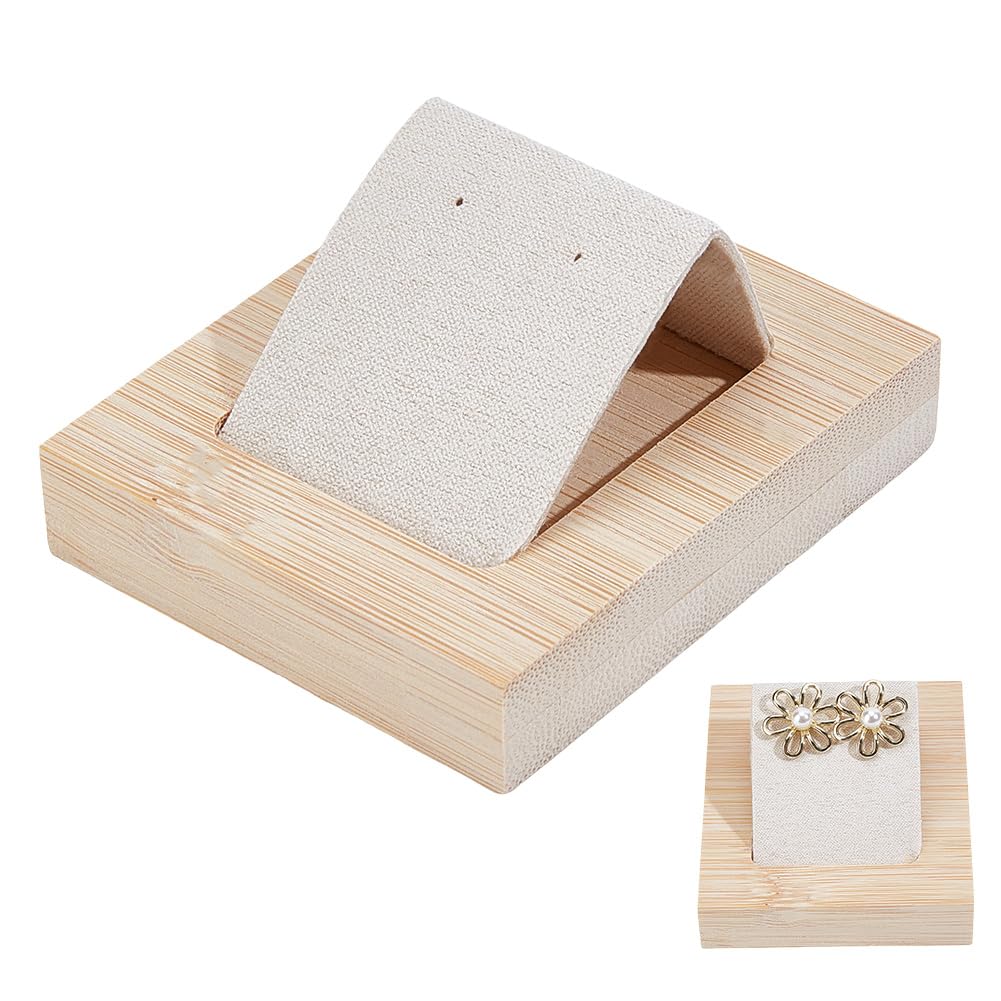 Beebeecraft 4Pcs Bamboo Earring Display Stand White Short Velvet for Stud Earring Showcase Tray Selling Holder Organizer
