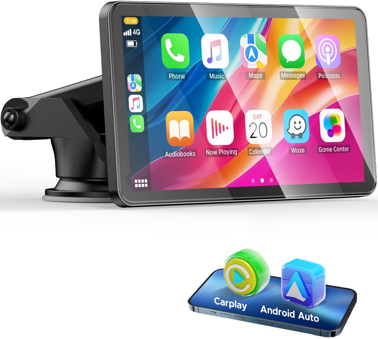 LAMTTO Wireless Carplay Screen for Car with Carplay and Android Auto Wireless 7 Inches Screen Car Radio Portable Car Play with Bluetooth/Mirror Link/Voice Assistance/Navigation/FM/AUX