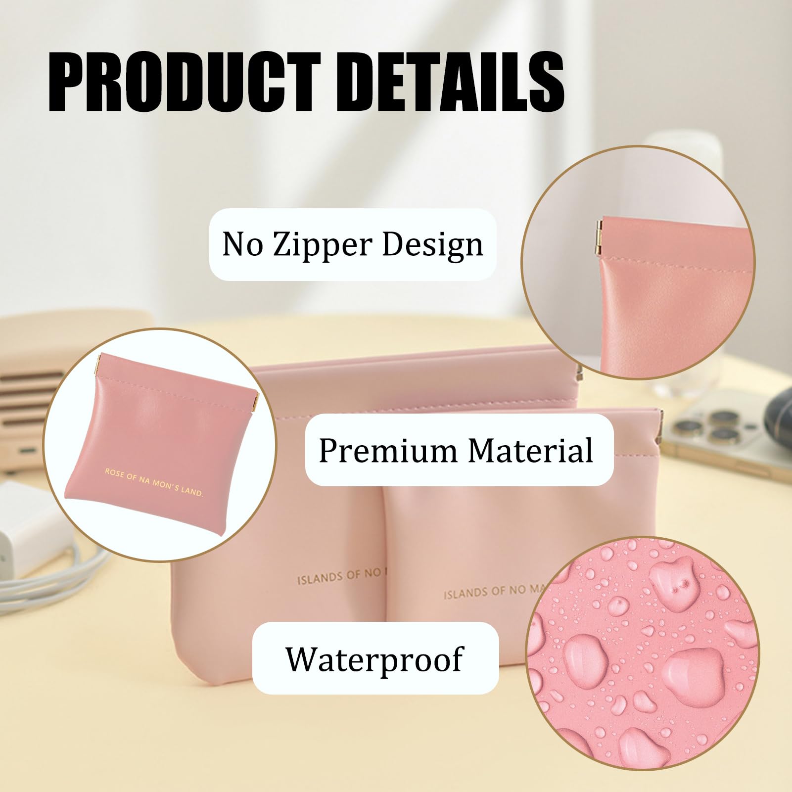 MIUPOO Small Purse Makeup Bag for Women,Elastic Open Close Storage Bag Mini Travel Storage Bag,Waterproof Organizer Pouch for Lipstick Cosmetics Headphones Jewelry,3 Pieces,Pink - Image 4