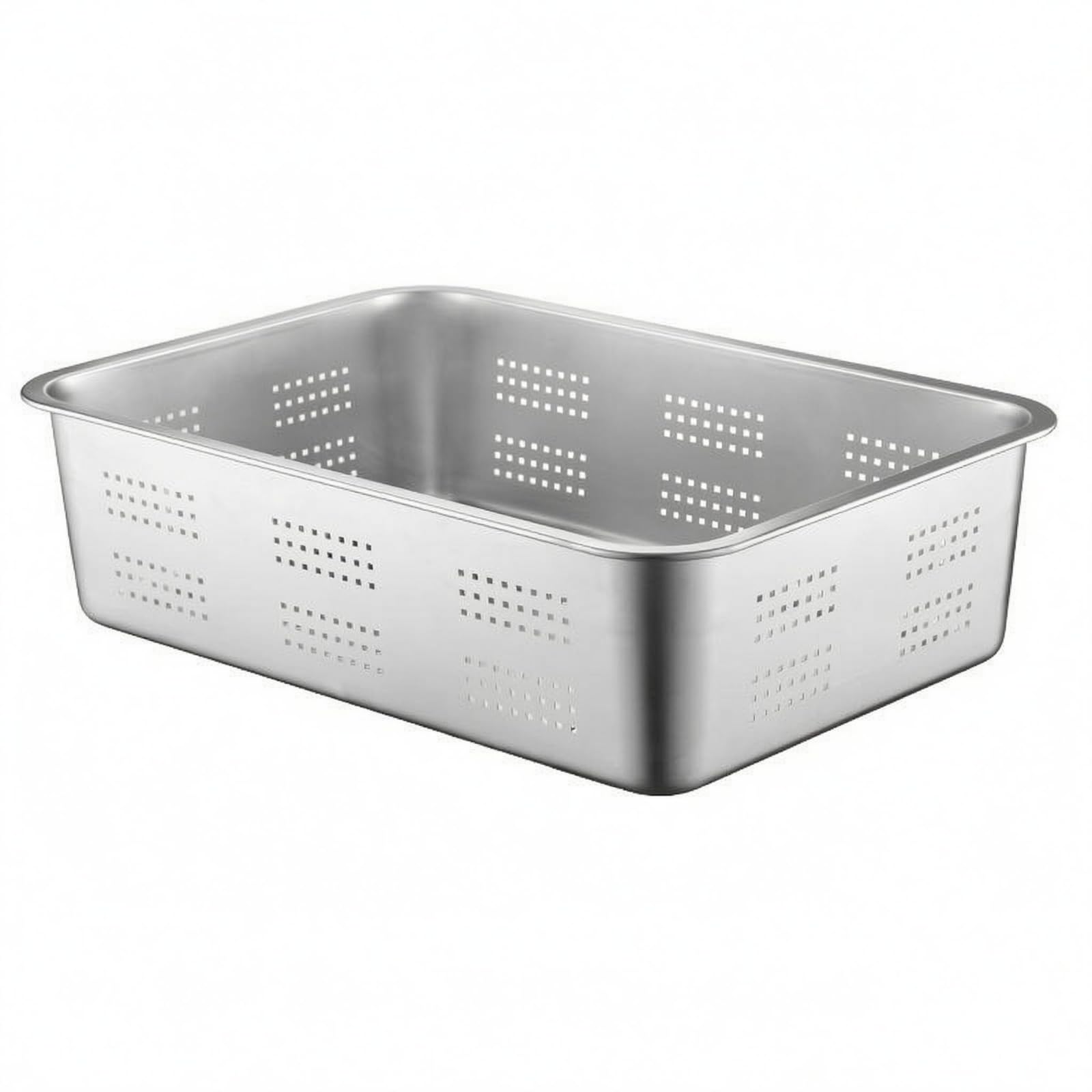 Vassoio Fondo Piatto Angoli Arrotondati Finitura Argento Vassoio Forato in Acciaio Inox Ventilato Recipiente, Vassoio Quadrato Perforato 304, 70×50×4.8cm