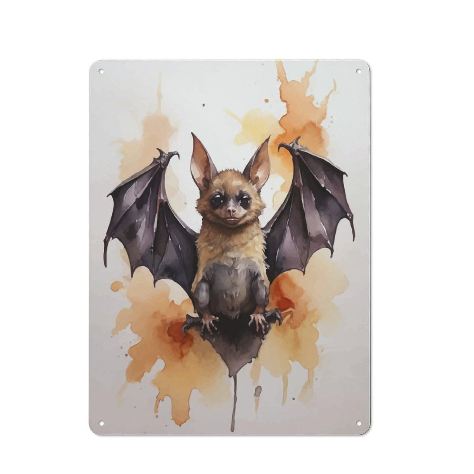Junmoney Cute Bat Watercolor Art Vintage Metal Plaque 40X30cm Featuring For Garage Wall, For People Furnishing A Garage