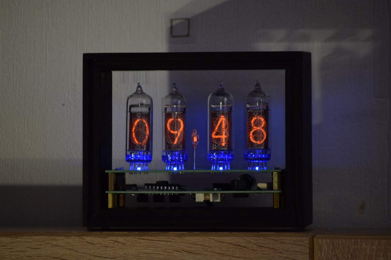 Astronimas"Clock-Frame" IN-14 Retro Vintage Nixie Tube Clock. Handmade Bog Oak