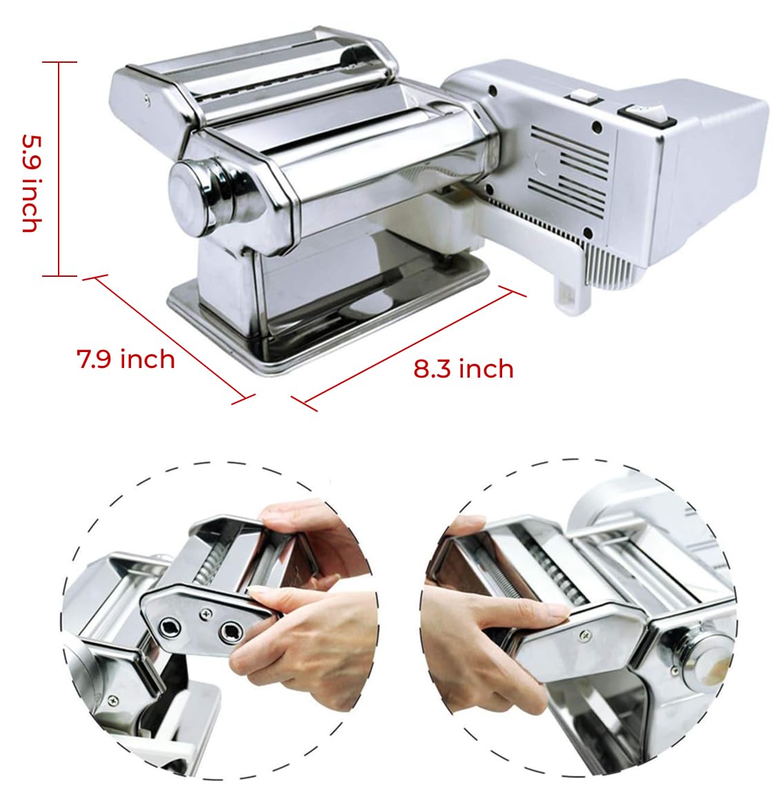 Shule Electric Pasta Maker with Motor Automatic Pasta Machine with Hand Crank and Multifunctional Rollers