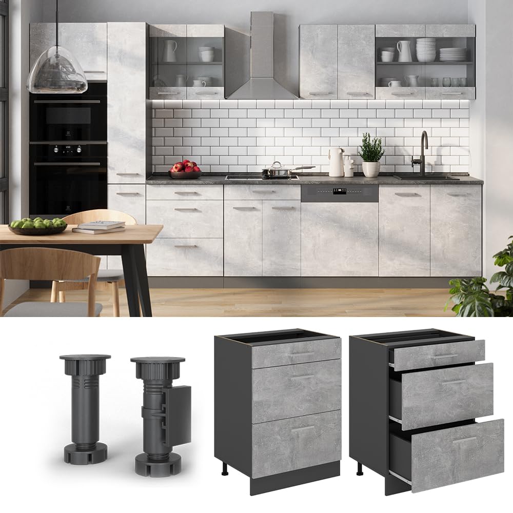 Vicco meuble cuisine, noir haute brillance, 60cm avec tiroir, sans pt