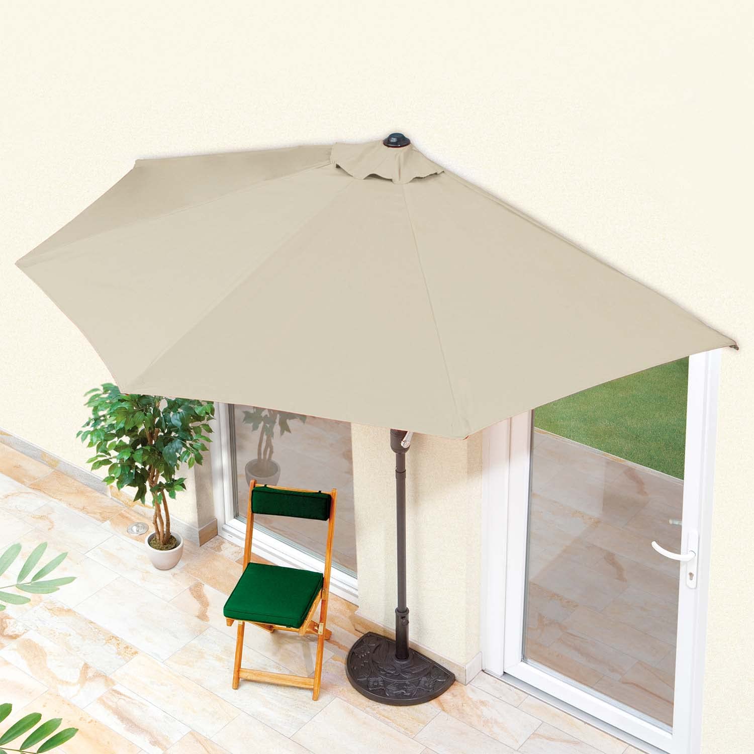 Mezza Luna - Ombrellone a mezza luna con palo centrale da Ø38 mm e telo in poliestere da 180gr/mq con airvent. Ombrellone da balcone o terrazzo in giallo, grigio o bordeaux. L300xP150xH250 cm