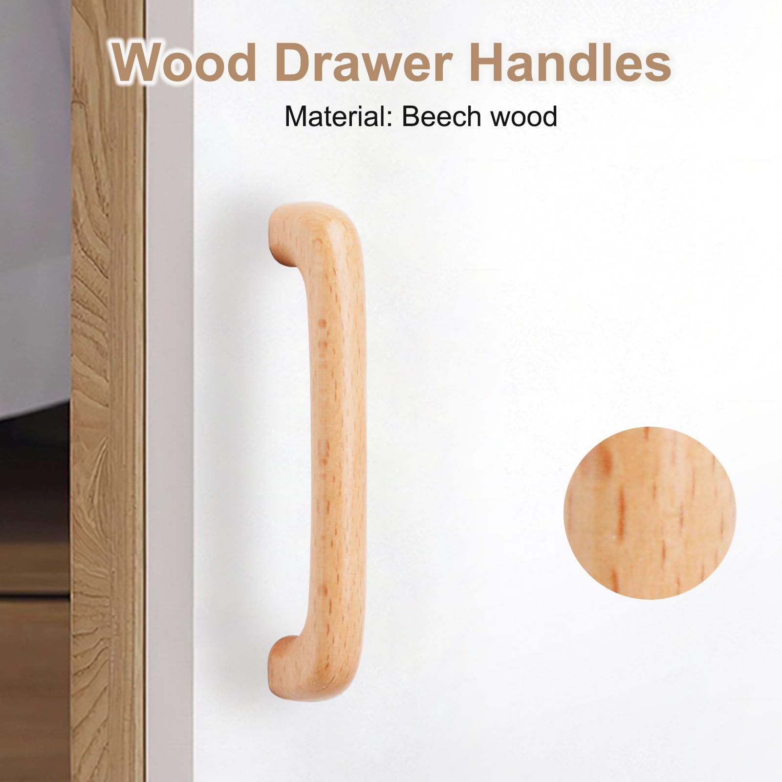 MOROBOR Wooden Cabinet Handles Solid Wooden Drawer Pull 96mm Hole Centers U-Shaped Cabinet Hardware Pull for Bedroom Bathroom Kitchen Cabinets Door- 10 Pack - Image 3
