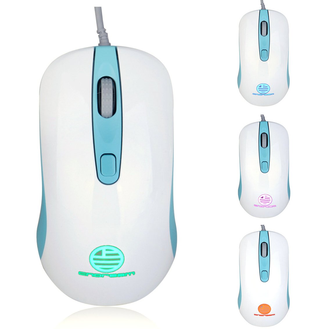 Comanro USB Wired Gaming Mouse with 4 Level DPI and High Speed for Gaming—White and Blue