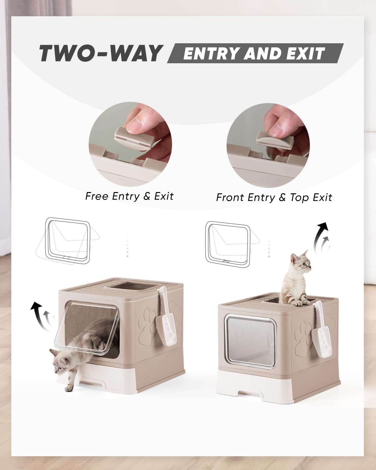 Qualasision Enclosed Cat Litter Box, Large Litter Box for Big Cats, Covered Kitty Litter Boxes with Lid, Top Entry Cat Box Enclosure with Scoop, Odor Control, Easy to Clean(Coffee)