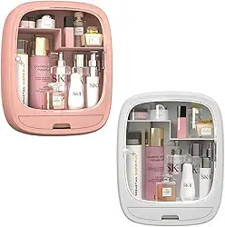 Organizador De Cosmético Kit Para Maquiagem com caixa portátil e tampa de Acrílico com espelho(1 Espelho de Mesa)