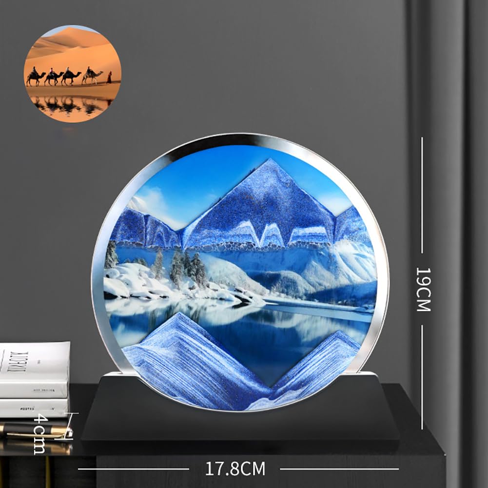 Fließende Sandmalerei, Dynamisch 3D Sandbilder Zum Drehen,Fließender Sandrahmen Dynamisches Bewegtes Sandbild, Fließende Sandmalerei Runder Glas Rahmen, Entspannende Desktop Home Office Work Decor ( C