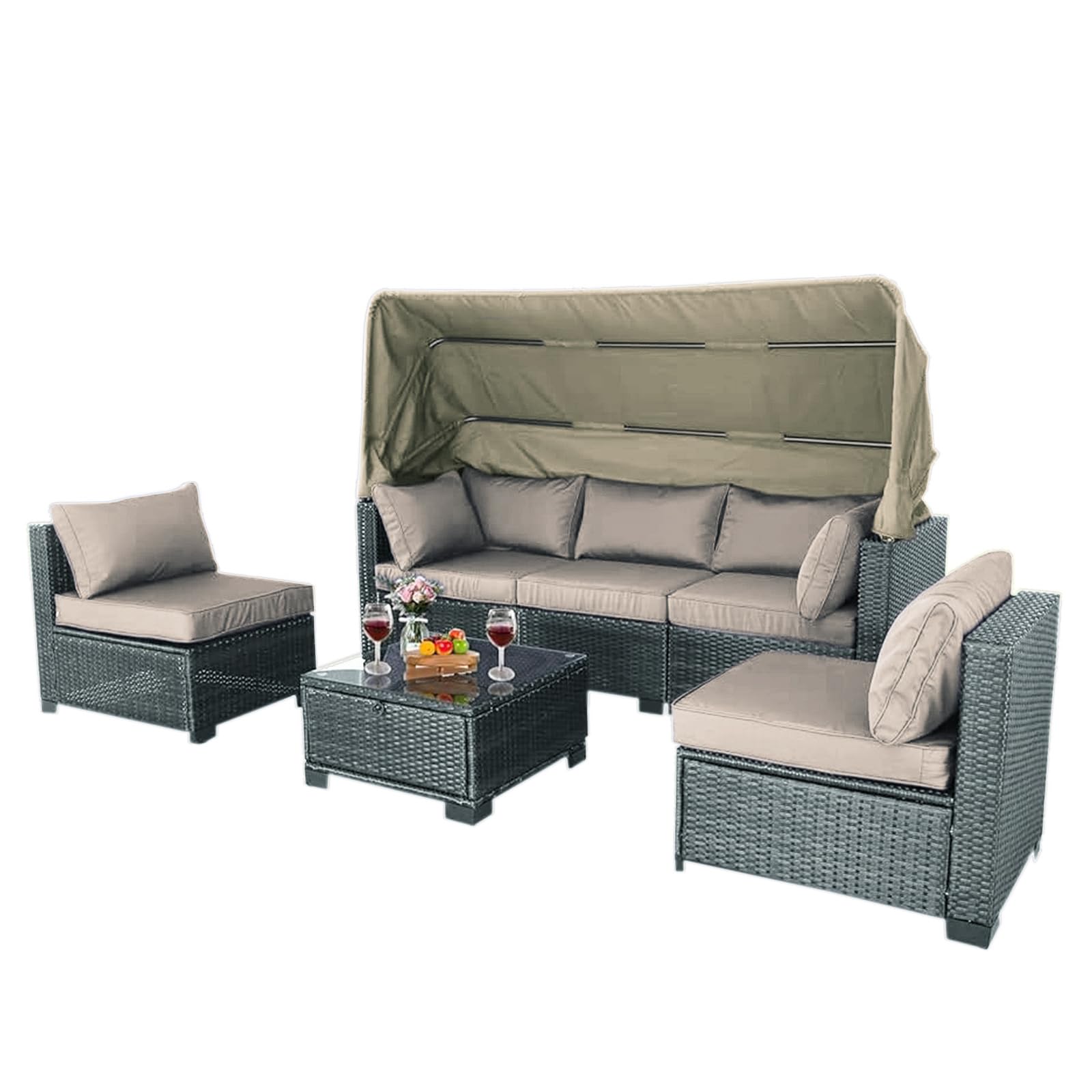 HTI living Loungemöbel Grau/Beige 6-teiliges Set Outdoor Sofa Gartenlounge Gartensofa