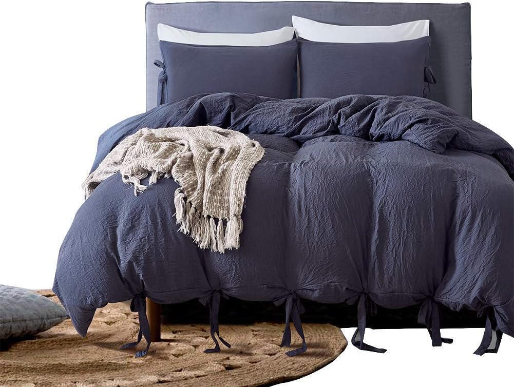 Egyptian Quality Vibrant Stone Washed Microfiber Dark Grey Close to Navy Duvet Cover King Size 3 Pcs Set (1 Duvet Cover, 2 Pillowcase) - Soft Comforter Cover Quilt Case - Solid Bedding