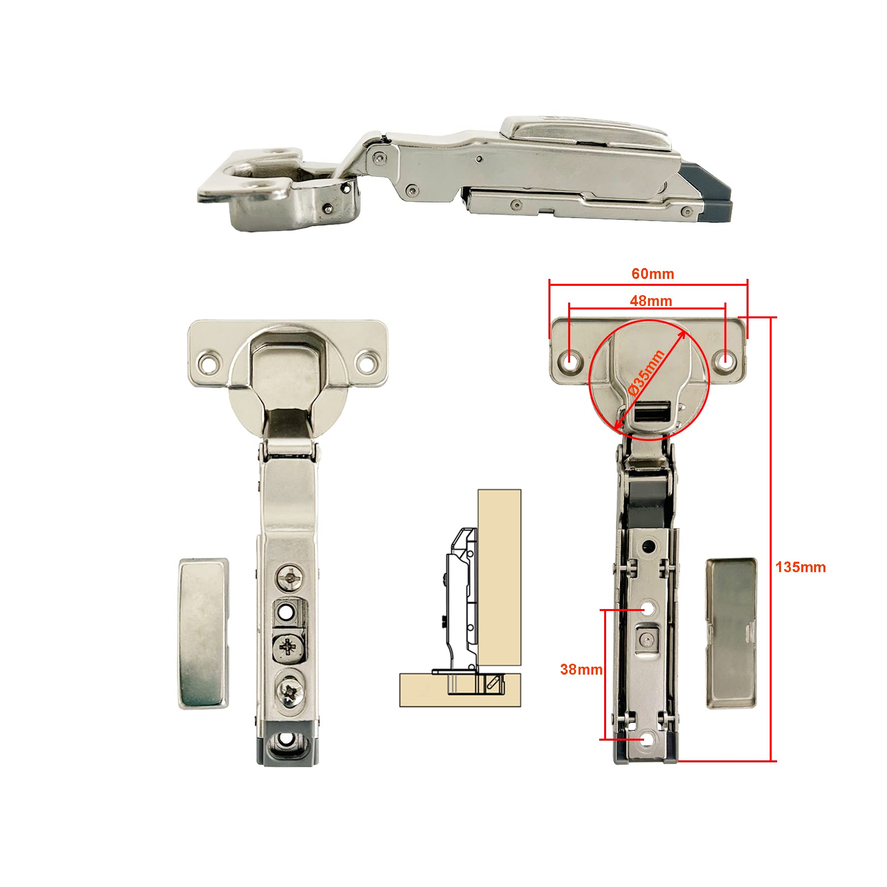 GEFONG 95 Degree Full Overlay Kitchen Cabinet Soft Close Universal Hinges 35mm with Damper Buffering Mute Hinge for Wardrobe Cupboard Door Pack of 2 Pieces - Image 2