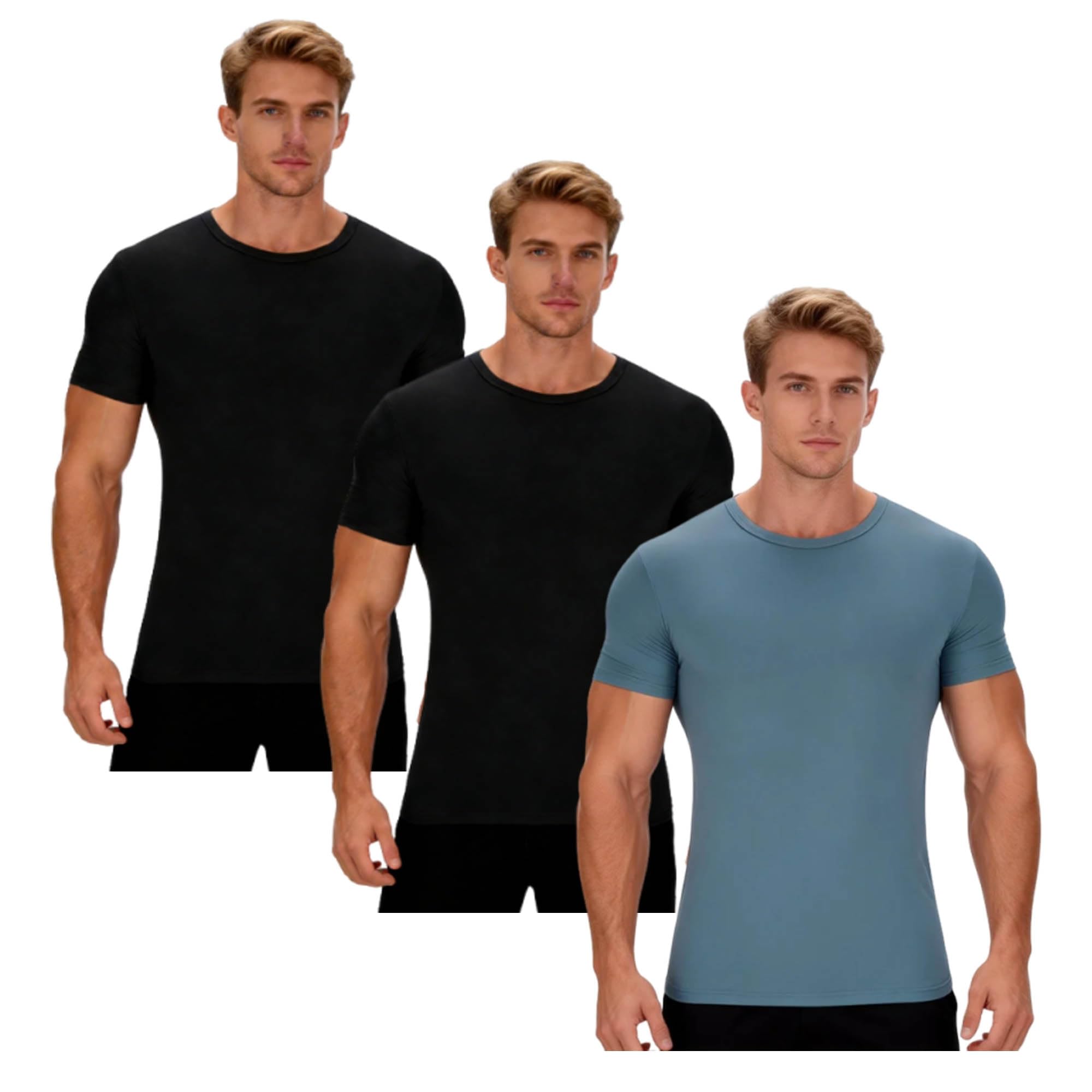 3 Pack Mens T Shirt Breathable Tshirt Summer T-Shirts Lightweight Tshirts Basic Tops Athletic Tee Plain T Shirts Plus Size Sport Shirts Workout Outfit Casual Sportswear M-5XL Black Blue L