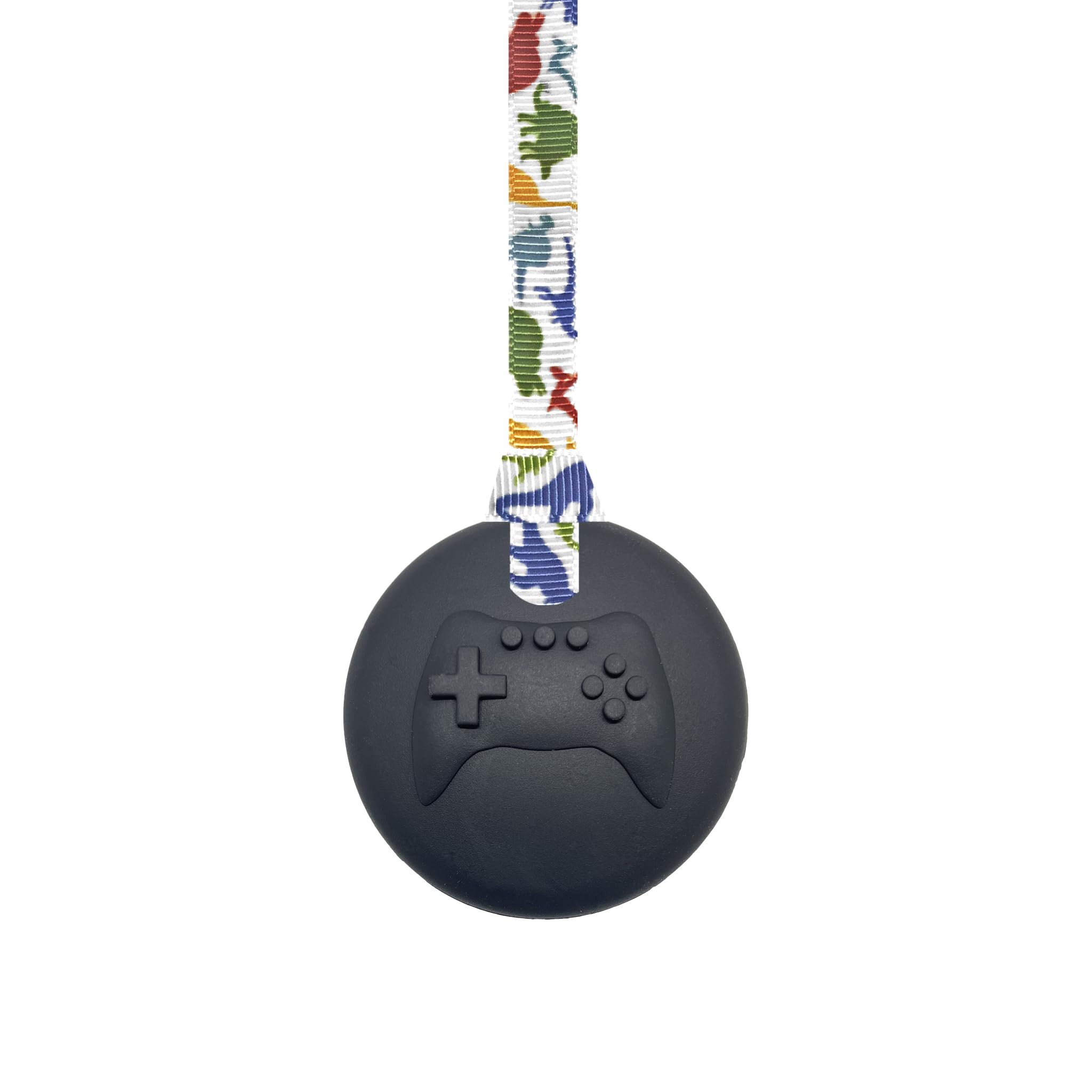 Video Game Chew Necklace with Lanyard - Black - for Kids with Autism, Anxiety & ADHD – 100% Food Grade Silicone - Sensory Oojamabobs (6 Lanyard Designs Available) (Dinosaurs, 70cm Lanyard)