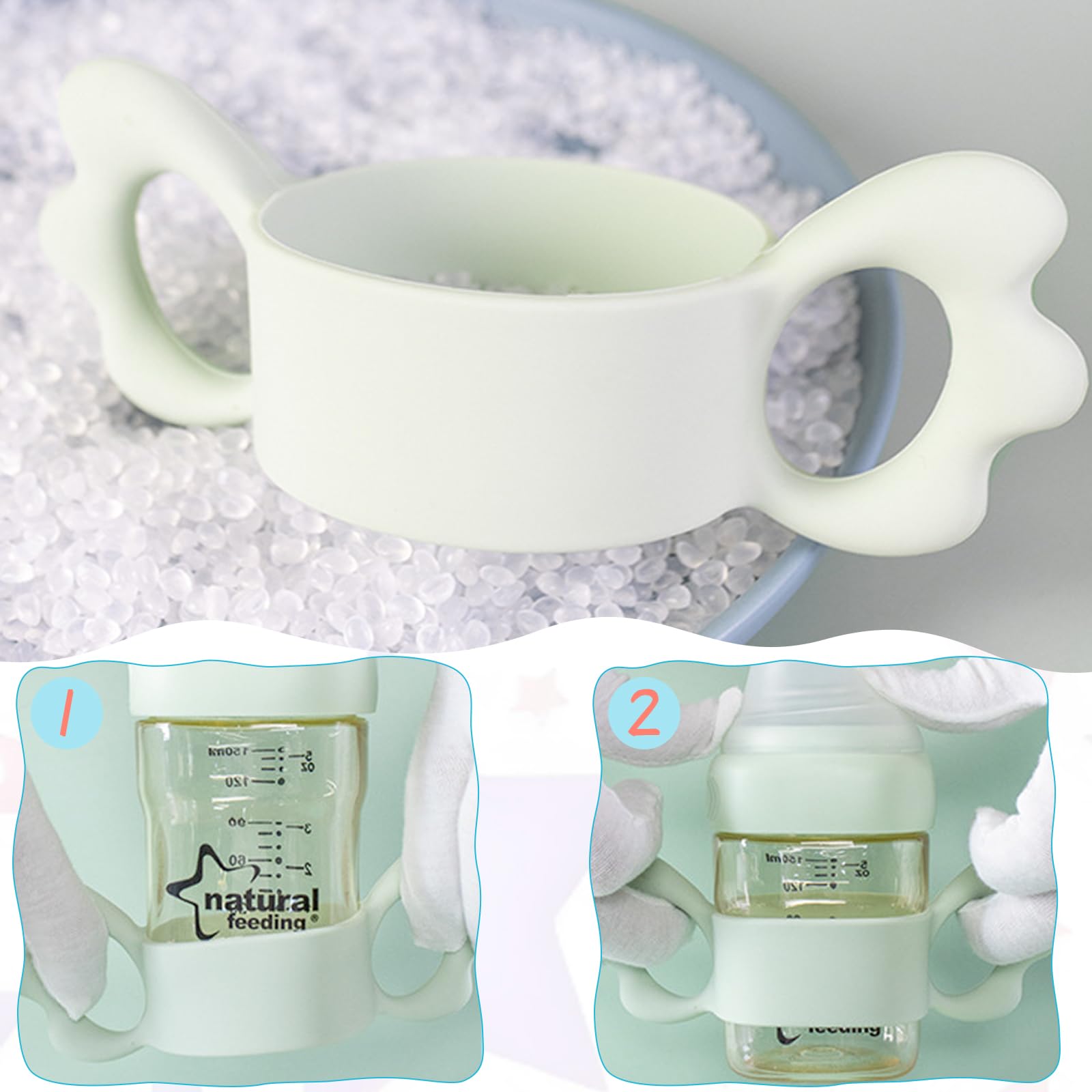 4 Pezzi Manico per Biberon Silicone, Manici per Biberon a Collo Largo, Facile Installazione Bambini Manici per Bottiglie per Bambini con Design a Presa per Silicone Oltre 6cm Diametro Esterno