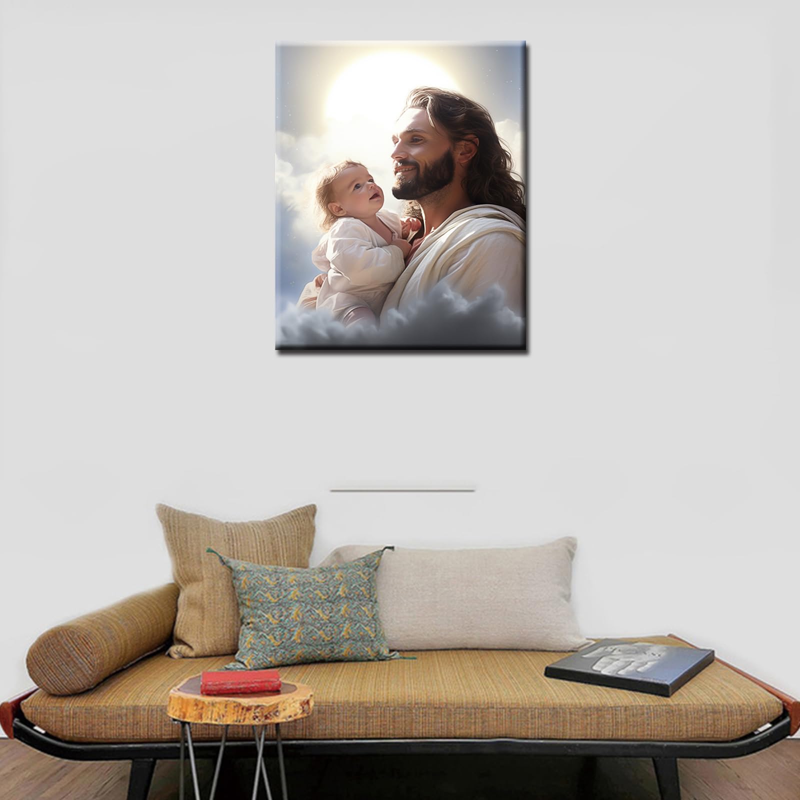 Jesus Holding a Baby on a Cloud Paint by Numbers Kits for Adults Clown DIY Canvas Oil Painting Acrylic Pigment Kits Christ Style Paint by Number Home Wall Art Decor Gift Artwork 16x20In (Frameless)