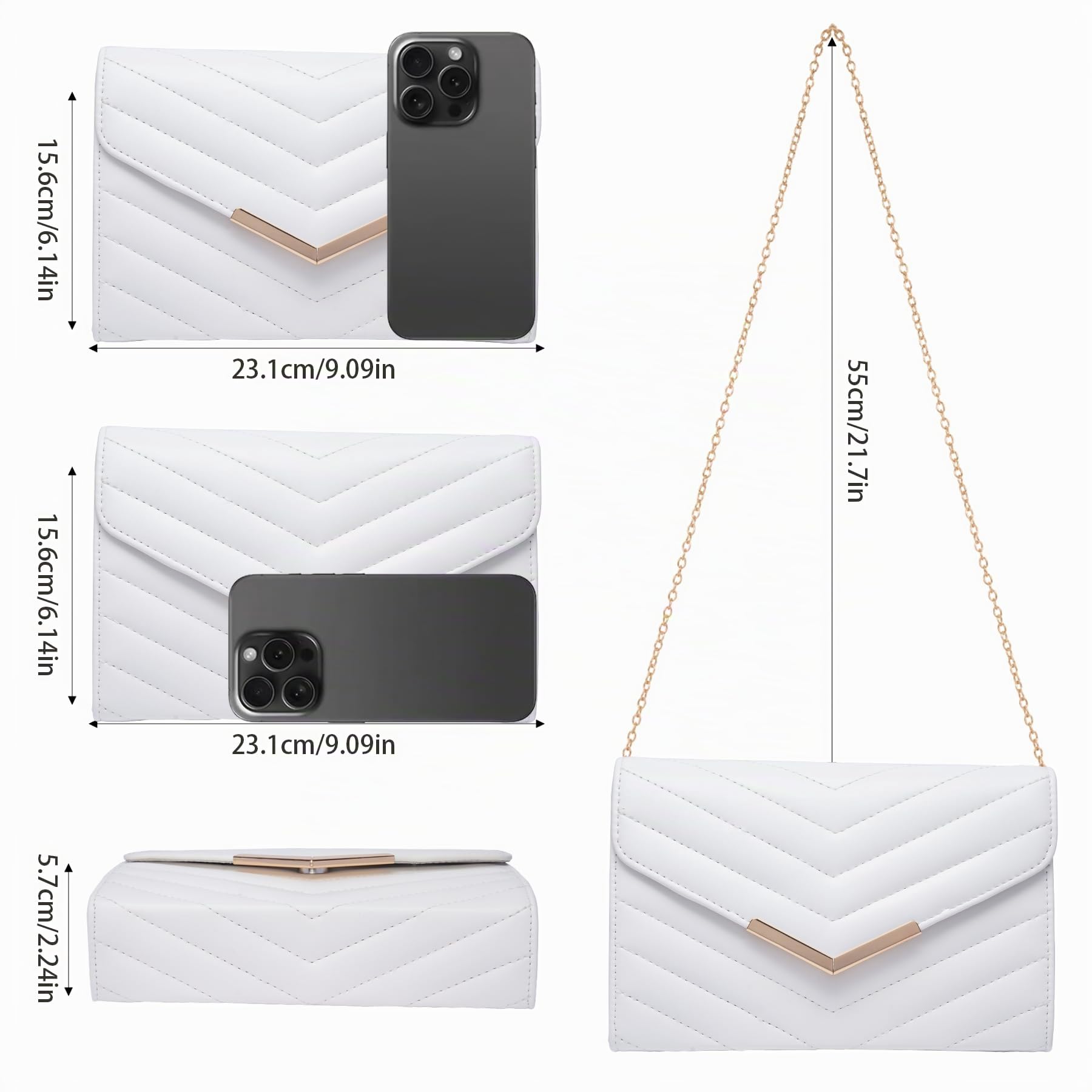 Larcenciel Pochettes et Clutches Femme avec Poignet – Sac à Main Enveloppe Élégant en Cuir avec Chaîne pour Mariage, Fête