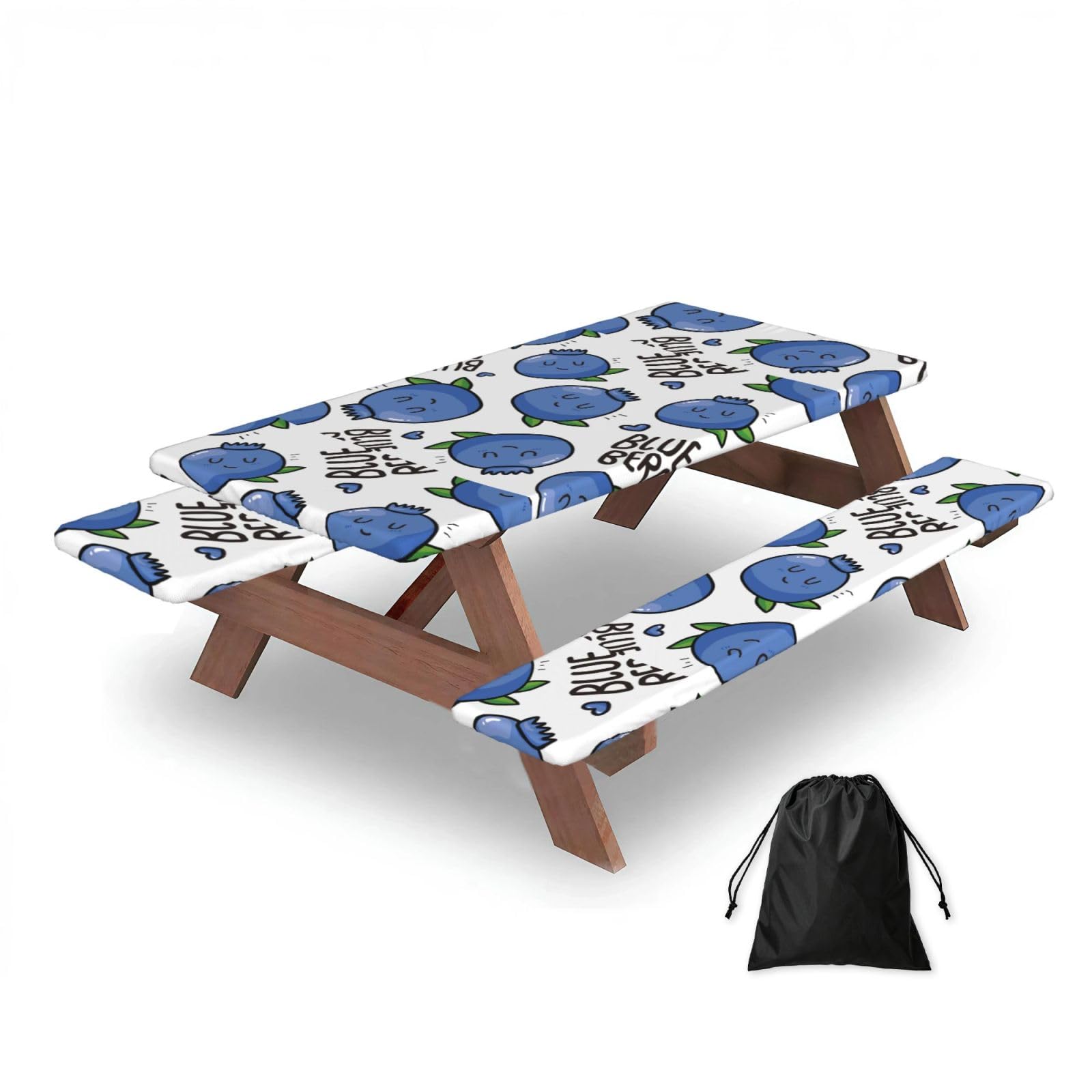 Dopklna As Picture Blueberry Pattern, Picnic Table Cover With Bench Covers -Waterproof Elastic Fitted Tablecloth For Garden Camping Patio 76X152cm