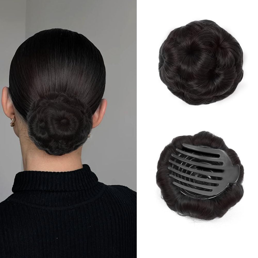 VIEWS Women's Hair Clutchers Juda Bun With Artificial Synthetic Hair Extension for women & Girls, Brown Color (Pack of 1)-image-37