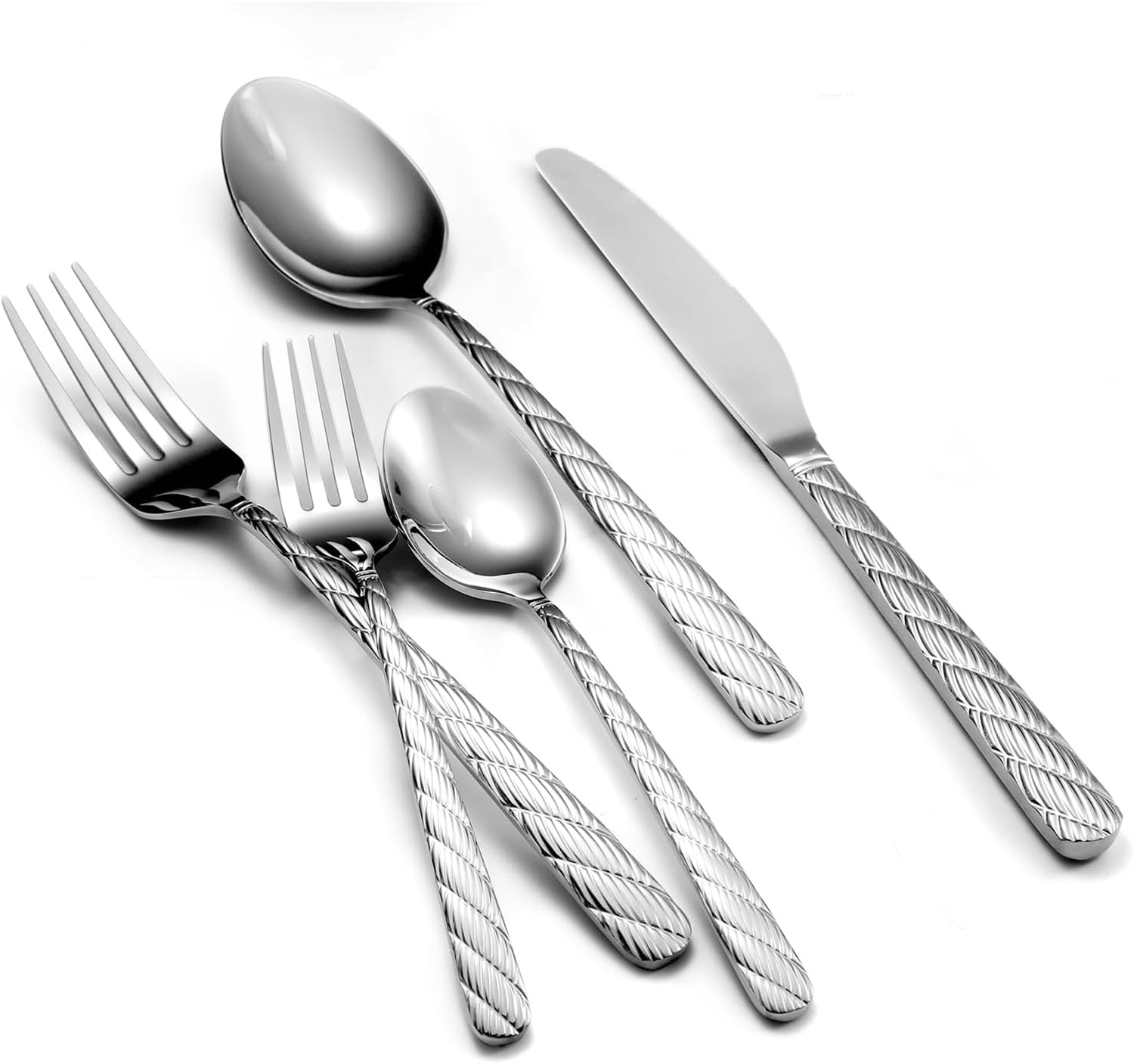 Luxury Hammered Silverware Set 5 Pieces Flatware Set, 18/10 Premium Stainless Steel, Mirror Polished Cutlery Utensil Set Include Fork Knife Spoon Set Dishwasher Safe