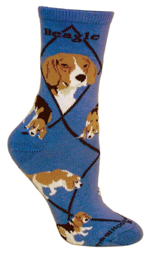 Wheelhouse Beagle on Blue Lightweight Stretch Cotton Crew Sock Adult Unisex Size 10-13