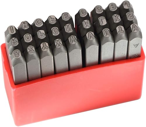 Vista 109 de Wokesi Kit de alfabeto de letras mayúsculas de 1/8" (3 mm) de altura, de acero, para timbre a mano, presión, para molde, código, etiqueta
