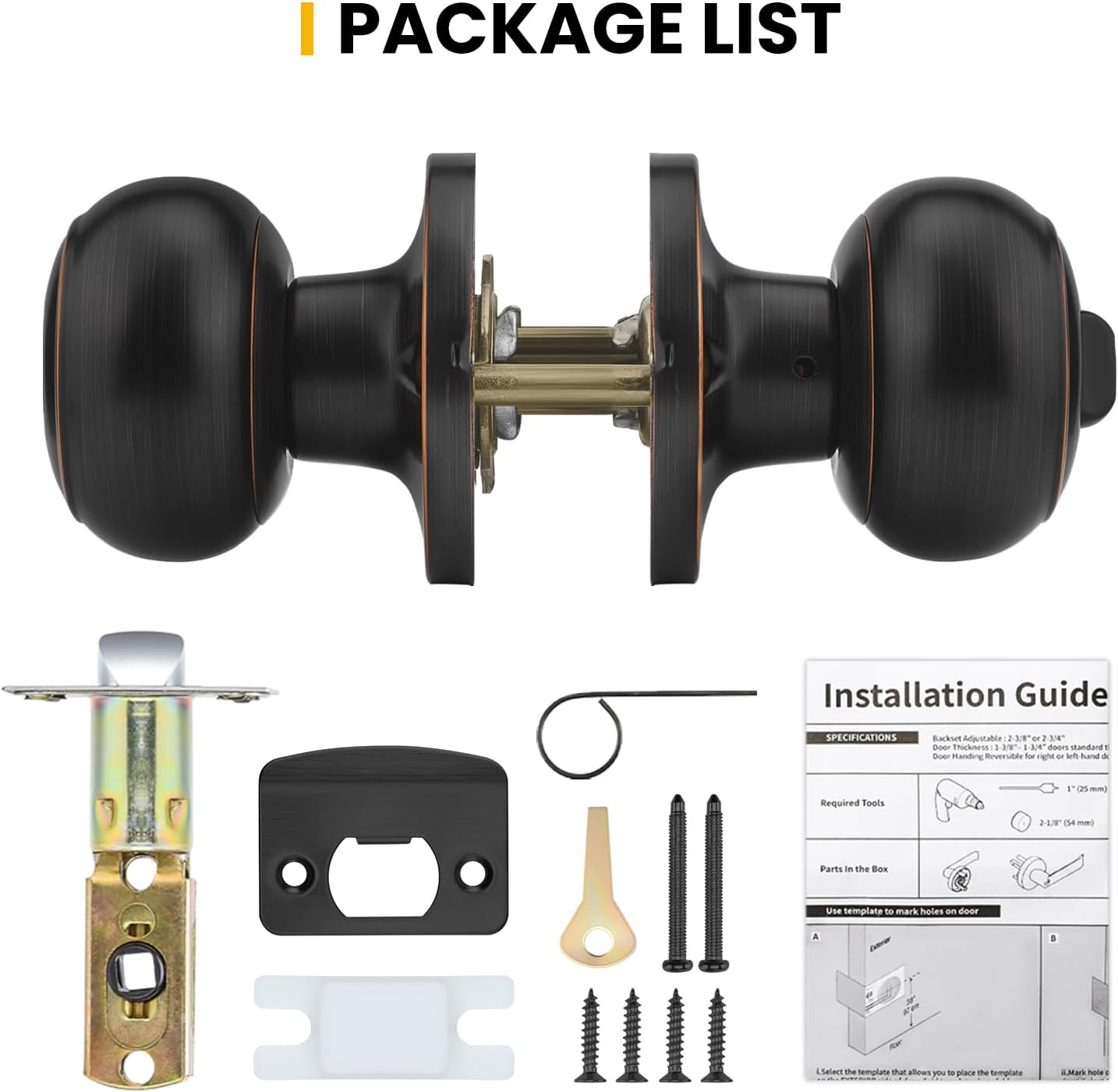 goldenwarm 10 Pack Interior Door Knobs Oil Rubbed Bronze Privacy Door Knobs for Bathroom and Bedroom Interior Door Lock Keyless Bronze Doorknobs with Round Ball