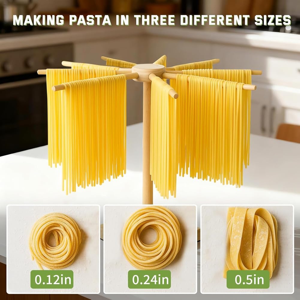 Strumenti per la Preparazione della Pasta - Kit in Legno Include Mattarelli Filettati, Mattarello Lungo e Stendibiancheria Rotante.
