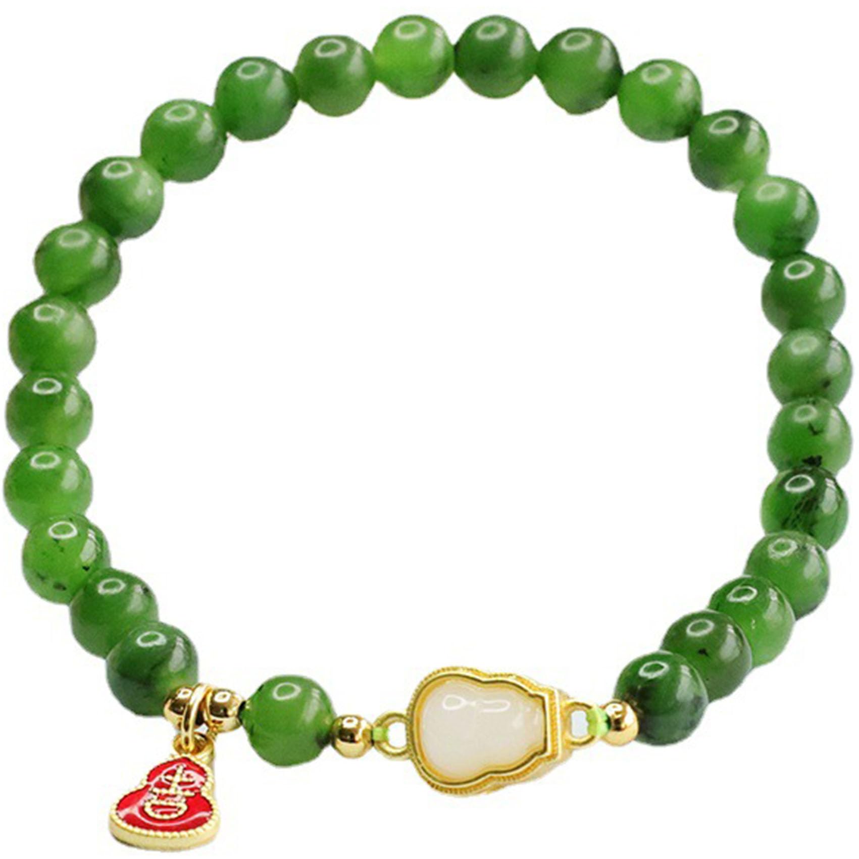 Pulsera de jade verde elástica con cuentas para mujer 8
