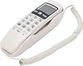 Zyyini Telefone Fixo Com Fio para Montagem na Parede, Modelo retrô e Compacto, Com Suporte a DTMF e Tela LCD, Memória para 38 Chamadas, Ideal para Casa, Hotel, Cozinha, Garagem e (Branco (Versão em