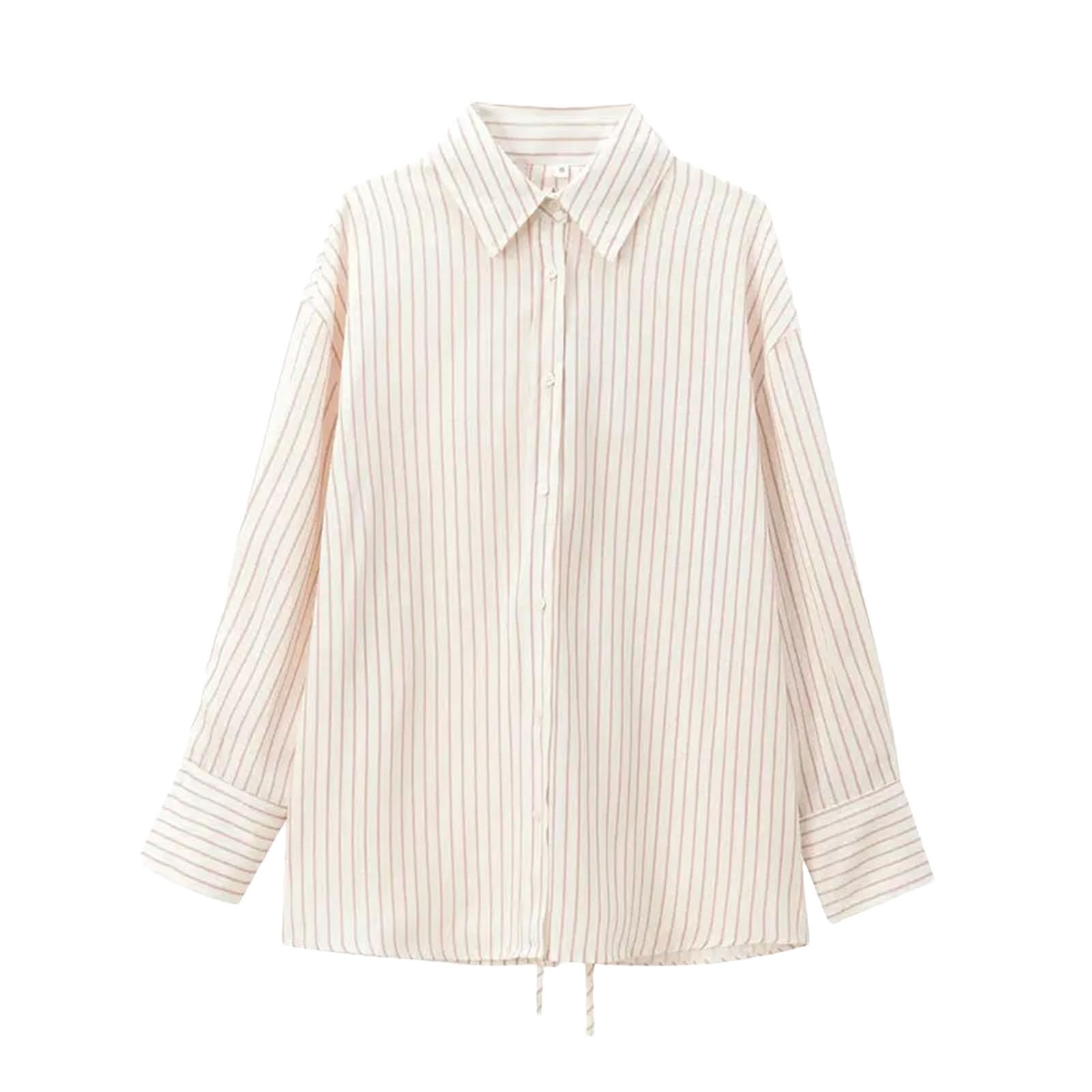 Camisas a rayas con botones para mujer, estilo casual, de gran tamaño, de manga larga, para el trabajo