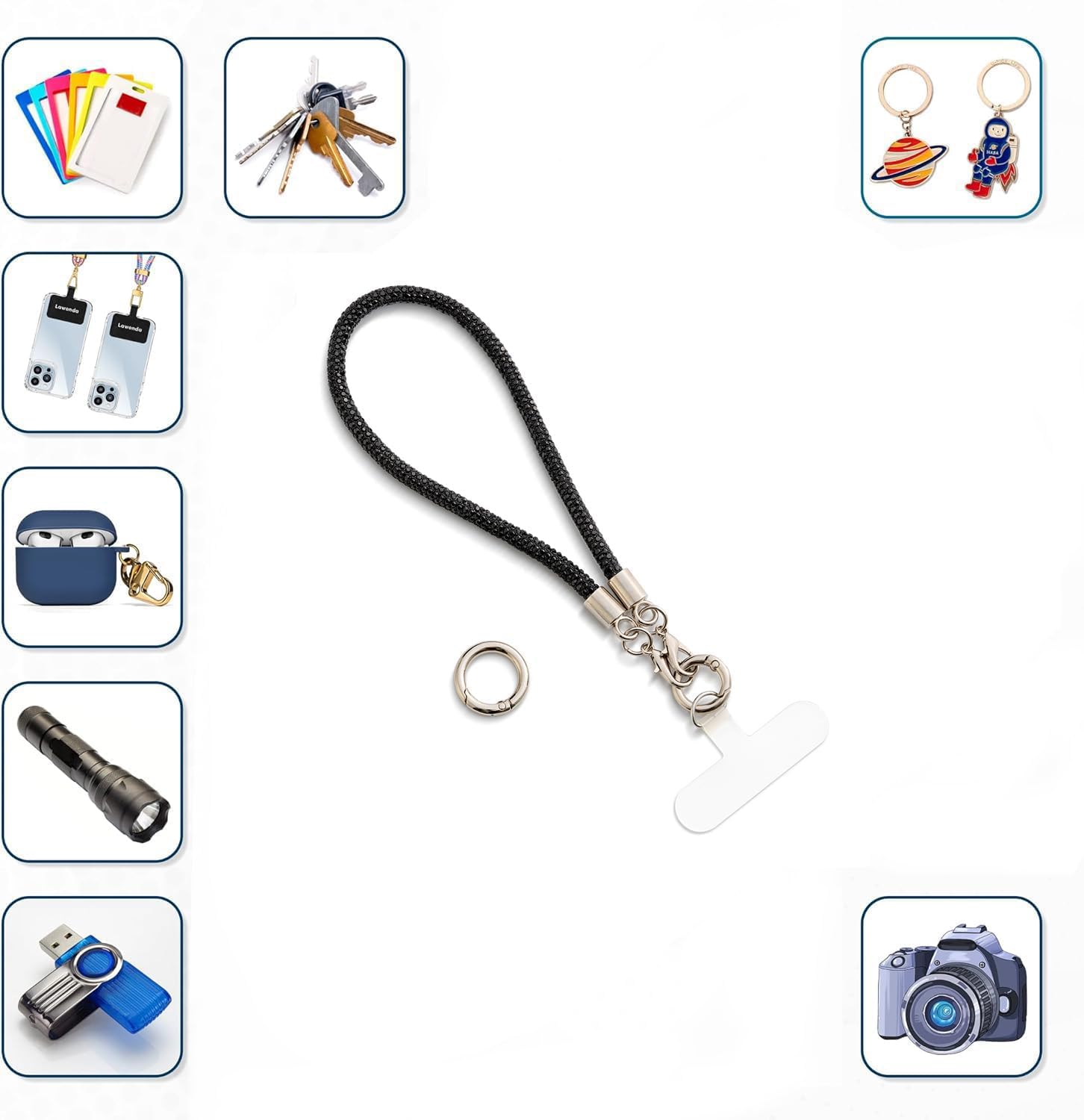 Dragonne Téléphone Scintillante Verte - Cordon Universel Amovible Avec Patchs Pour Smartphone