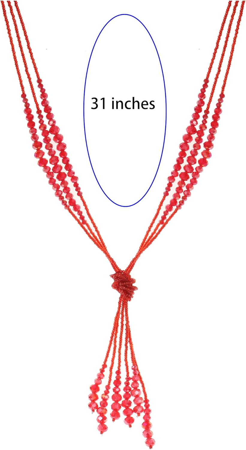 Long Chic Tassel Pendant Y Necklace Crystal Beads Lariat Knot Strand Necklace Sweater Chain Jewelry Gift for Women - Image 4