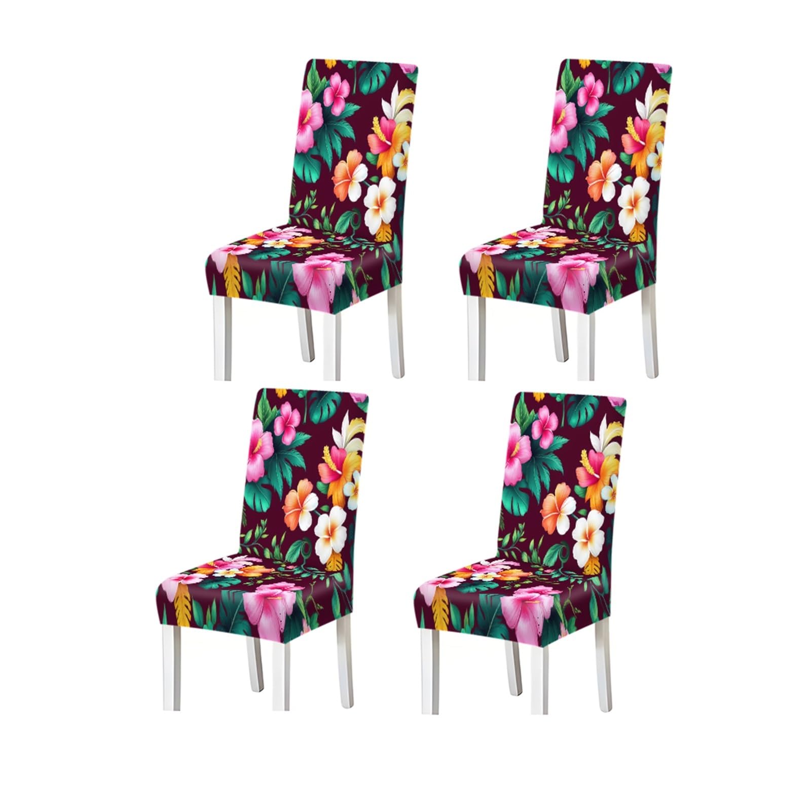 BOSUYBN Burgundy Tropical Hibiscus Floral Pattern Print Dining Chair Covers Set Of 2/4/6, Stretch Slipcovers For Kitchen Dining Room Furniture Protectors for Home Dining Room(4PCSChair cover)