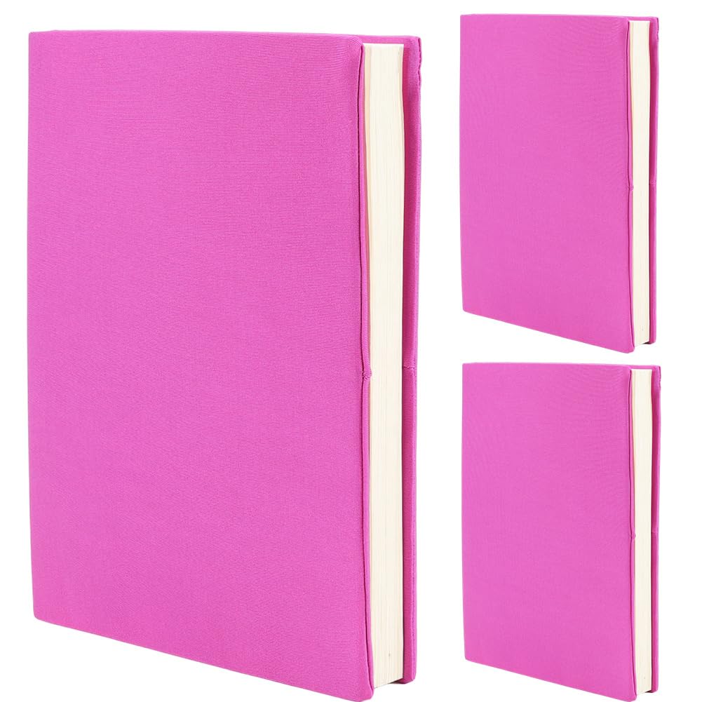 CRASPIRE 3Pcs Magenta Stretchable Book Cover Washable Reusable Large Nylon Book Protector Elastic Notebook Wraps Suitable for Hardcover Books Classroom Students