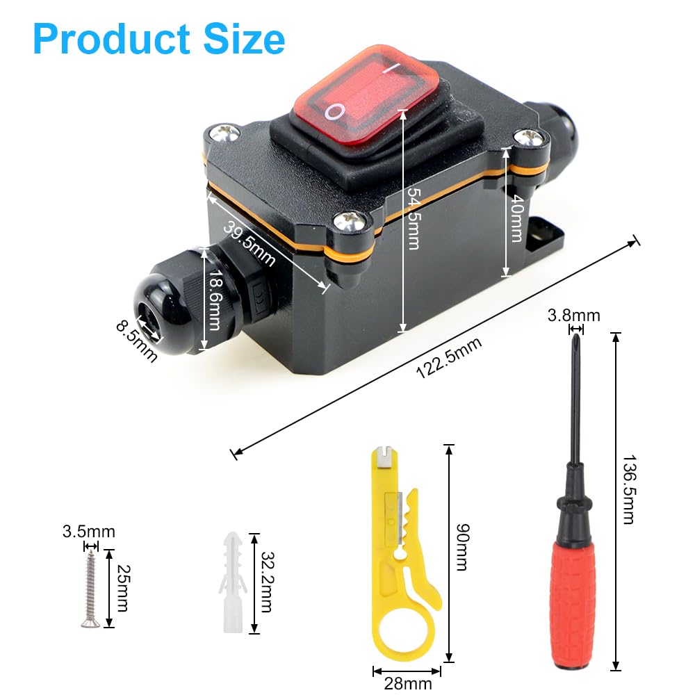 IP68 Interrupteur de Câble étanche Interrupteur à bascule étanche Boîte de jonction étanche IP68 avec LED Rouge
