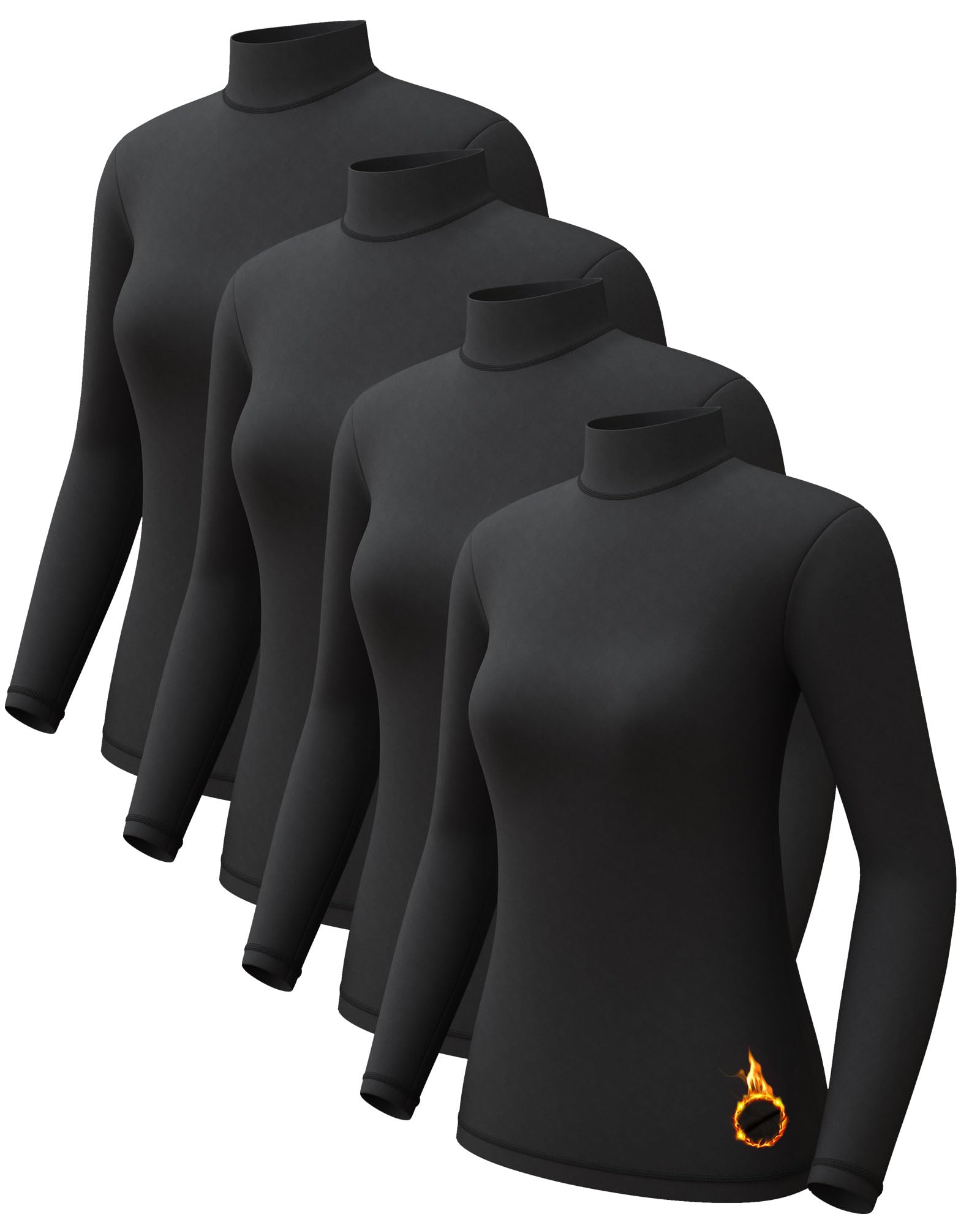 4 or 2 Pack Women's Thermal Shirts Turtle Neck Long Sleeve Baselayer Tops