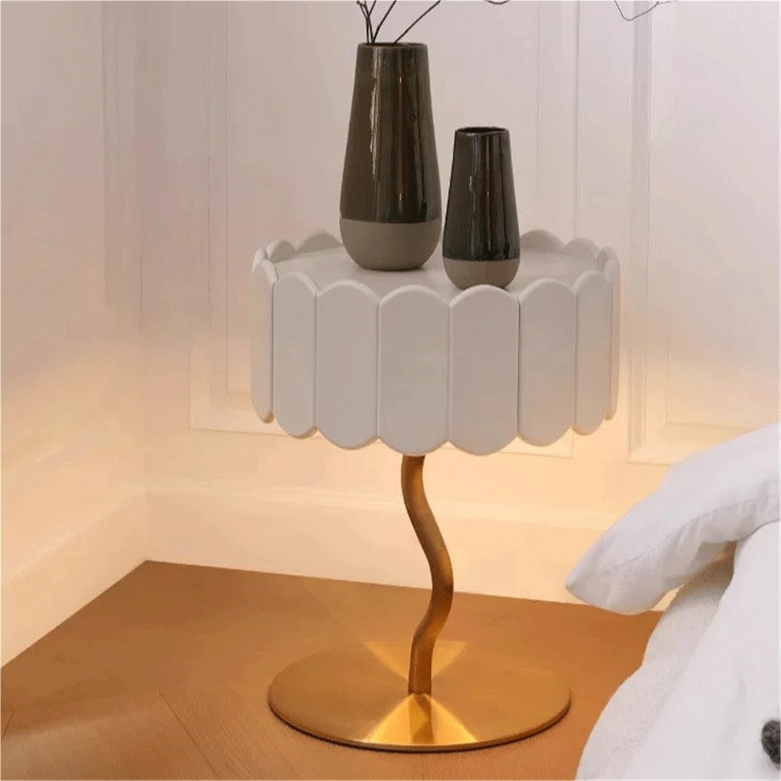 Mesa de Noche Mesita de Noche Sencilla con luz Mesita de Noche | Mesita de noche con almacenamiento francés(Blanco)