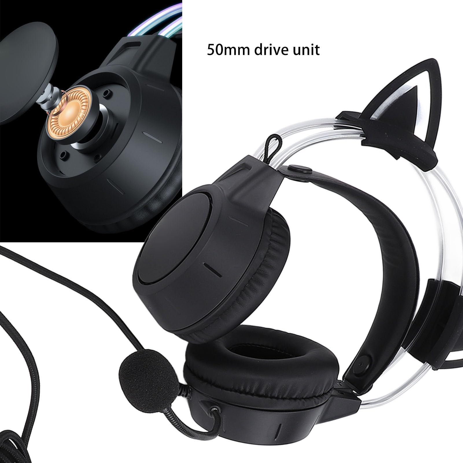 Bluetooth Kopfhörer, Katzenohr Kopfhörer mit Mikrofon, Verstellbarer Kopfbügel, Kabellose Kopfhörer mit 7 RGB LED Leuchten, Gaming Headset für Kinder und Erwachsene, 15 Stunden