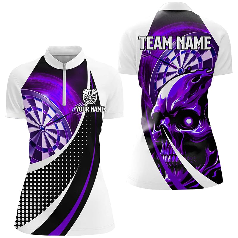 Personalisierte lila Dartscheibe 3D-gedruckte Totenkopf-Dartshirts für Männer & Frauen - Individuelle Coole Dart-Team-Trikots T1989